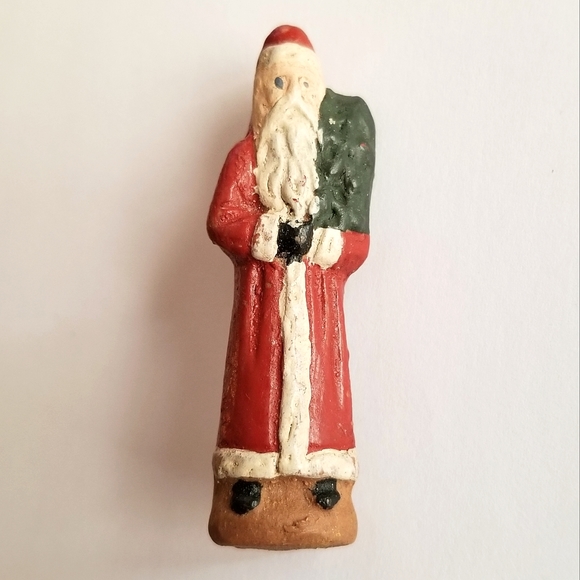 Folk Art Santa brooch pin primitive prim Christmas painted XMas holiday claus - Picture 1 of 8